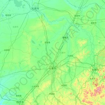 Mapa topográfico 长春市, altitud, relieve