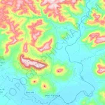 Mapa topográfico Dona Francisca, altitud, relieve