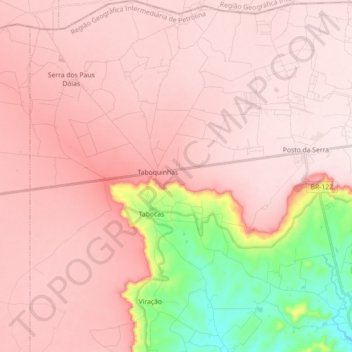 Mapa topográfico Tabocas, altitud, relieve