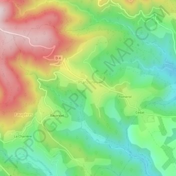 Mapa topográfico Planzolles, altitud, relieve