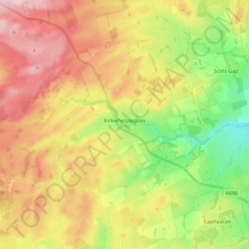 Mapa topográfico Kirkwhelpington, altitud, relieve