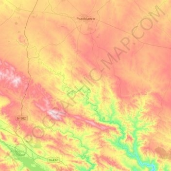 Mapa topográfico Pozoblanco, altitud, relieve