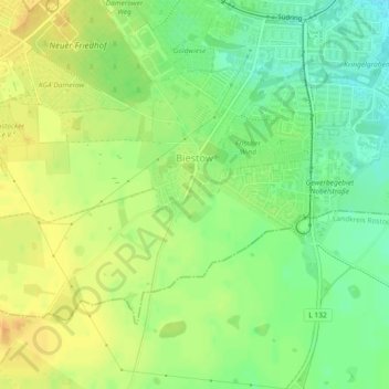 Mapa topográfico Biestow, altitud, relieve