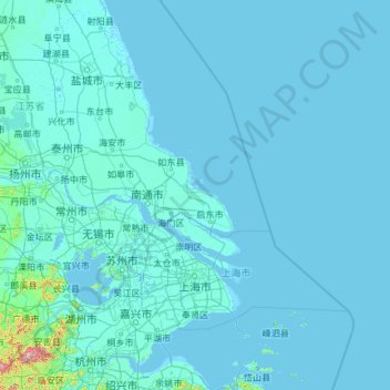 Mapa topográfico 上海市, altitud, relieve