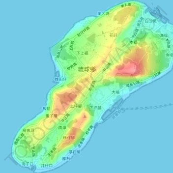 Mapa topográfico 琉球鄉, altitud, relieve