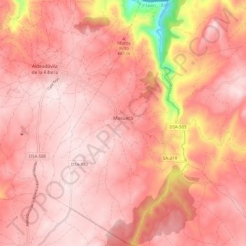Mapa topográfico Masueco, altitud, relieve