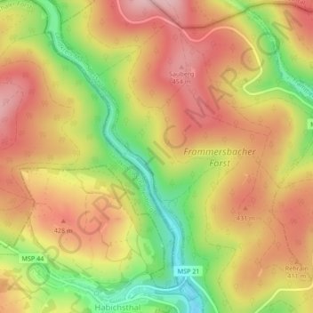 Mapa topográfico Wolfsrain, altitud, relieve