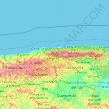 Mapa topográfico Municipio Vargas, altitud, relieve