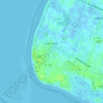 Mapa topográfico Utersum, altitud, relieve