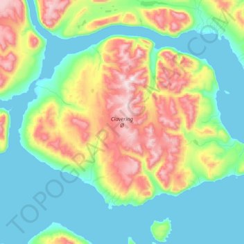 Mapa topográfico Clavering Ø, altitud, relieve