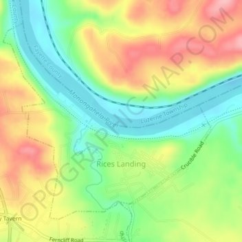 Mapa topográfico Rices Landing, altitud, relieve