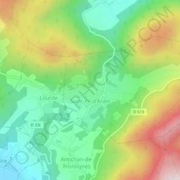 Mapa topográfico Saint-Pé-d'Ardet, altitud, relieve