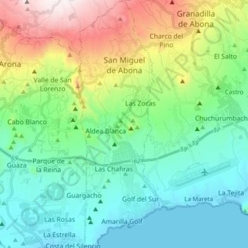 Mapa topográfico San Miguel de Abona, altitud, relieve