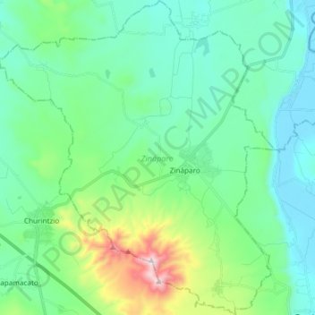 Mapa topográfico Zináparo, altitud, relieve