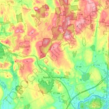 Mapa topográfico North Stonington, altitud, relieve