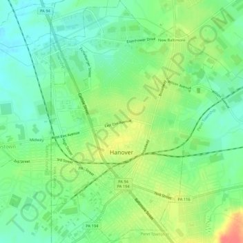 Mapa topográfico Hanover, altitud, relieve