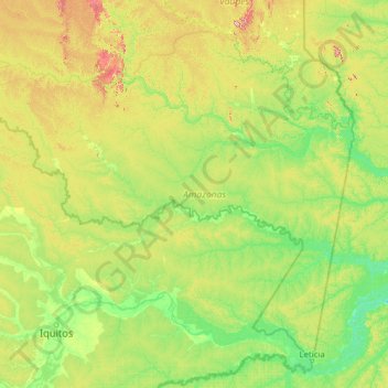 Mapa topográfico Amazonas, altitud, relieve