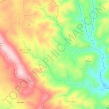 Mapa topográfico Sendim da Serra, altitud, relieve