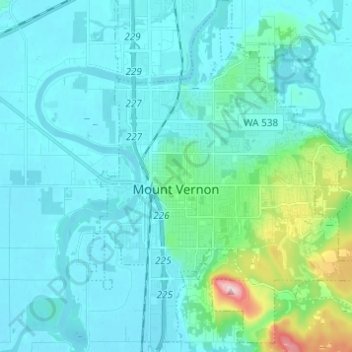 Mapa topográfico Mount Vernon, altitud, relieve