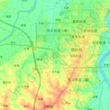 Mapa topográfico 秀水街道, altitud, relieve