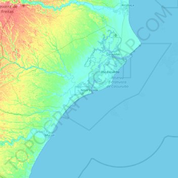 Mapa topográfico Nova Viçosa, altitud, relieve