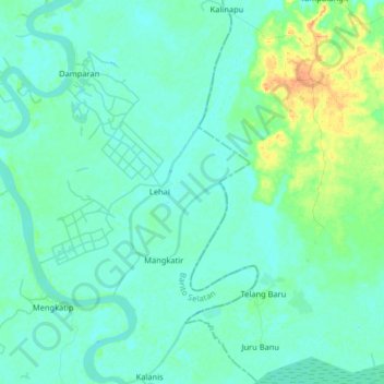 Mapa topográfico Sungai Napu, altitud, relieve