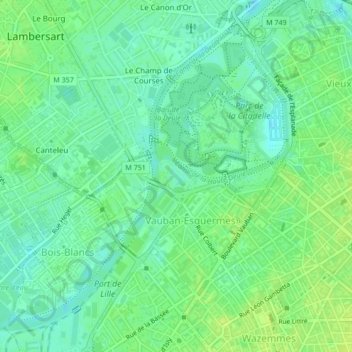 Mapa topográfico Parc des Pyramides, altitud, relieve