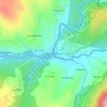 Mapa topográfico Lerez, altitud, relieve