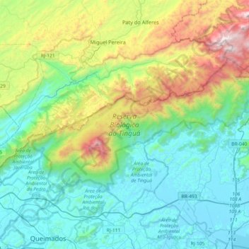 Mapa topográfico Reserva Biológica do Tinguá, altitud, relieve
