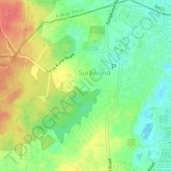 Mapa topográfico Surajkund, altitud, relieve