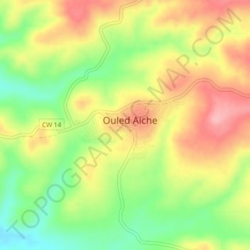Mapa topográfico Ouled Aiche, altitud, relieve