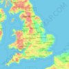 Mapa topográfico England, altitud, relieve