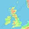 Mapa topográfico Reino Unido, altitud, relieve