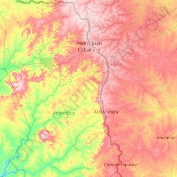 Mapa topográfico Pedro Juan Caballero, altitud, relieve