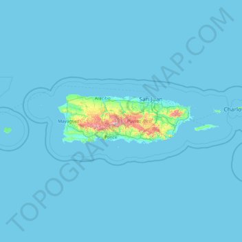 Mapa topográfico Puerto Rico, altitud, relieve